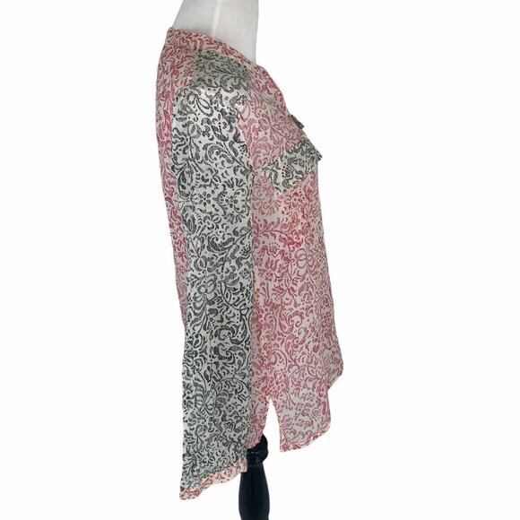 Obey Women's XS Pop-Over Blouse Top Oversized Long Sleeve Semi-Sheer - Picture 3 of 5